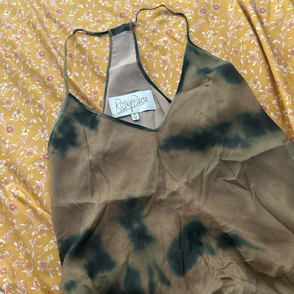 Rory Beca Vintage Bleach Dye Camo 100% Silk Blouse Size XS